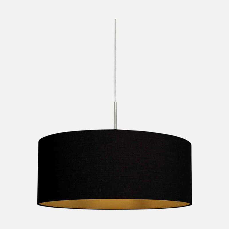 Suspension abat-jour noir en lin, intérieur doré, acier brossé | Sparkled
