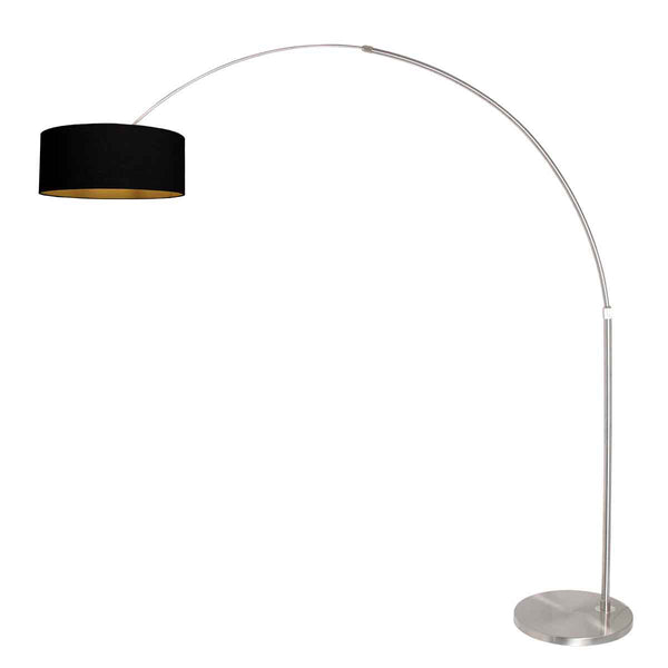 Lampadaire couleur acier / lampadaire arqué Sparkled Light 3963ST, incluant un abat-jour noir avec intérieur doré.