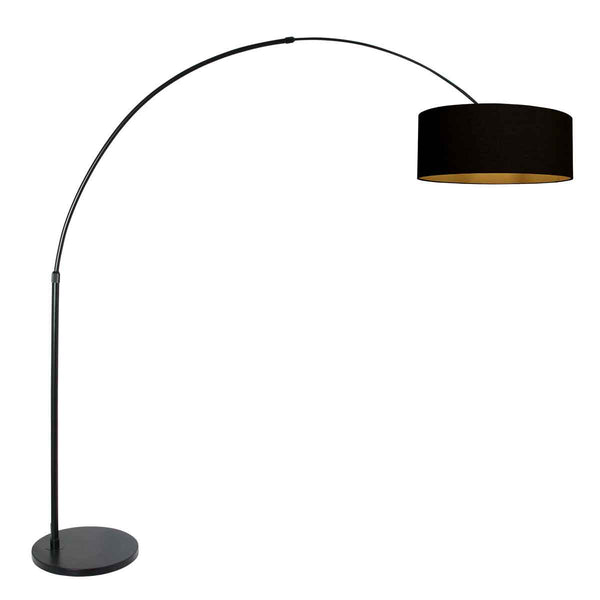 Lampadaire / lampe en arc Sparkled Light 3965ZW, incluant un abat-jour noir à l'intérieur doré.