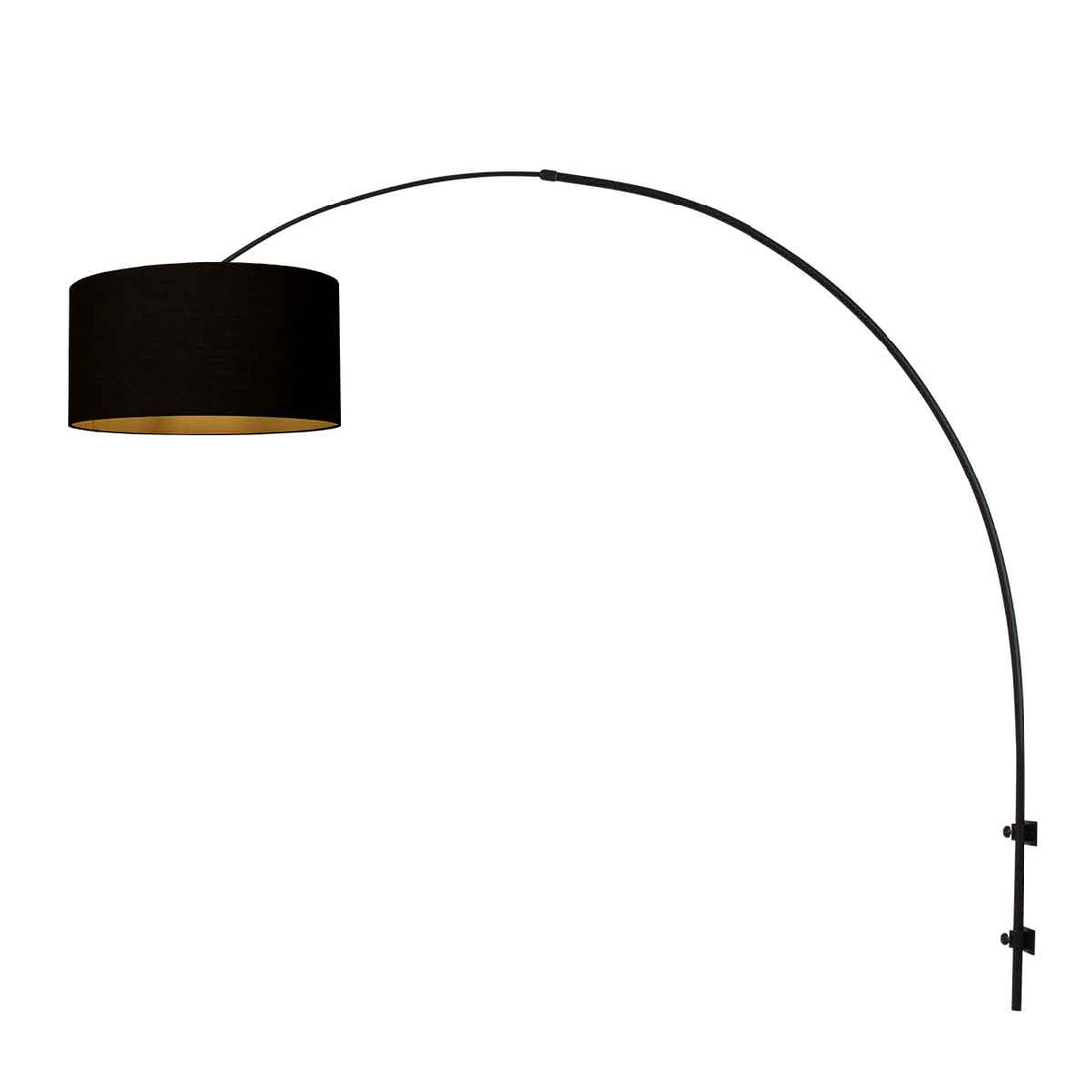 Applique murale arc orientable, abat-jour lin noir et doré | Doréa