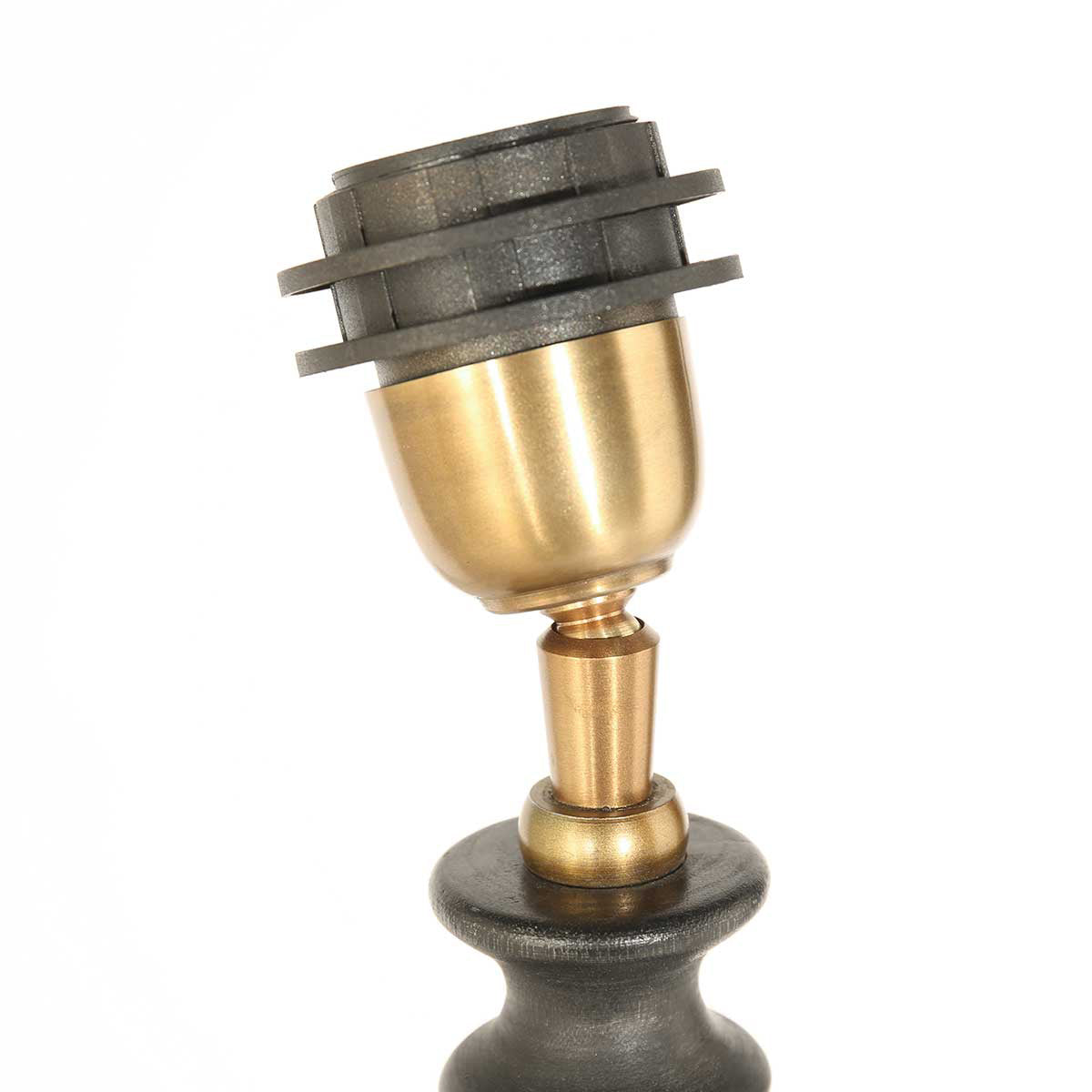 Pied de lampe Bois 3974ZW noir-brun avec abat-jour en lin noir et doré
