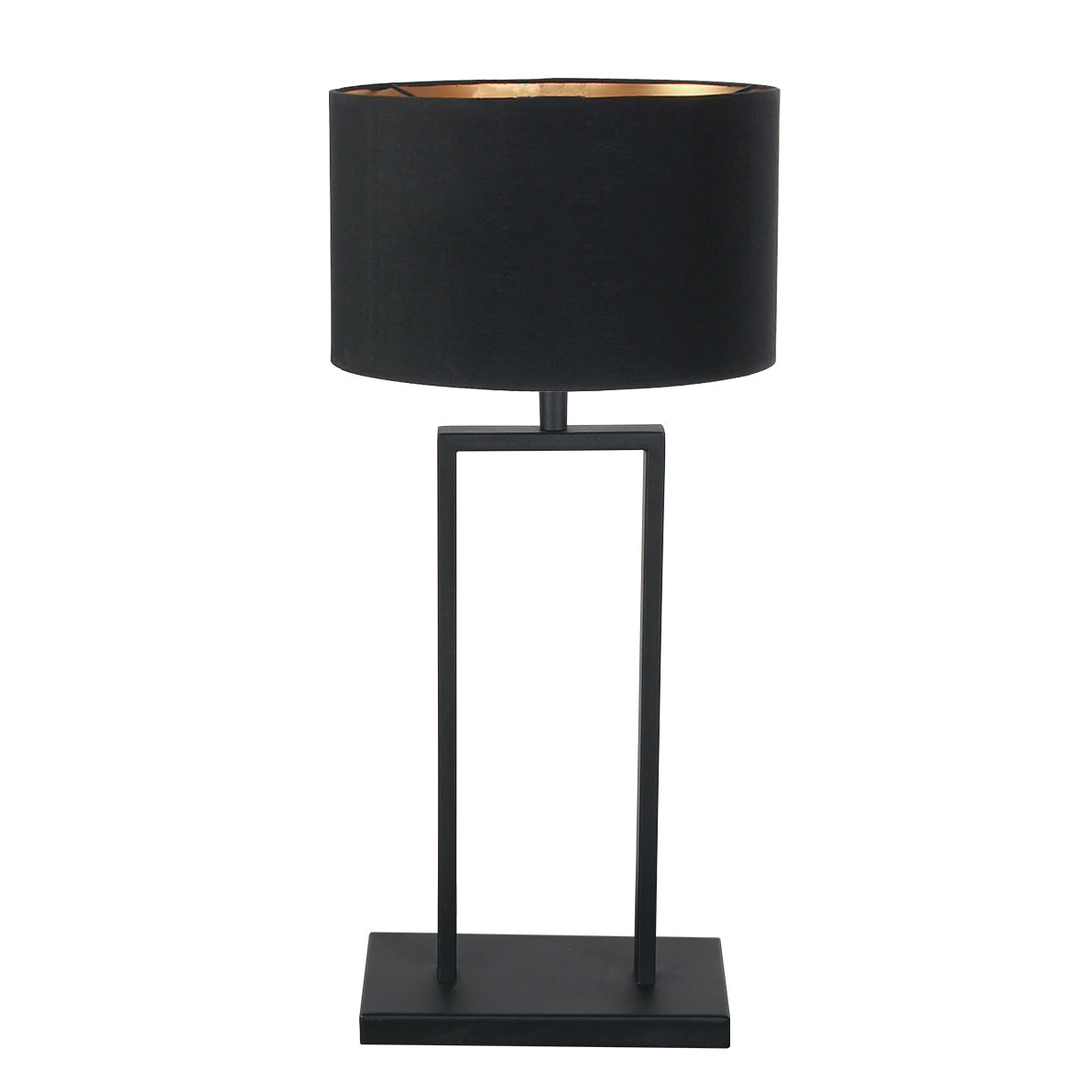 Lampe de table noire Stang 3984ZW avec abat-jour en lin noir et intérieur doré