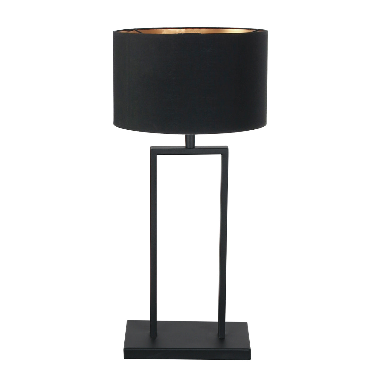 Lampe de table noire Stang 3984ZW avec abat-jour en lin noir et intérieur doré