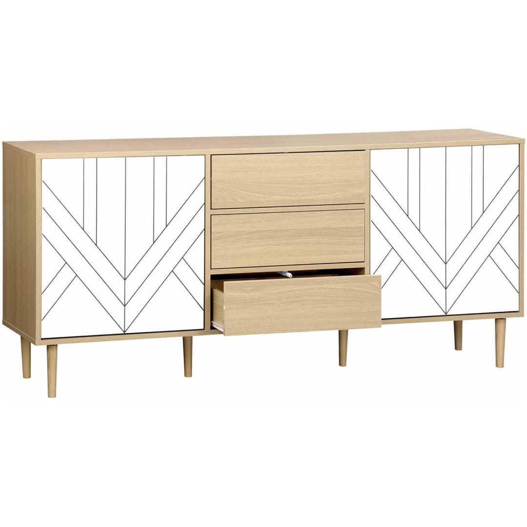 Alice'S Home - Buffet De Rangement Décor Bois Et Blanc - Mika - 2 Niveaux. 2 Portes. 3 Tiroirs. L 160 X L 40 X H 74Cm | Designix - Amazon    - https://designix.fr/