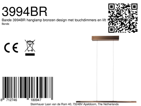 Bande 3994BR suspension au design bronze avec variateurs tactiles et système de levage, largeur 114 cm
