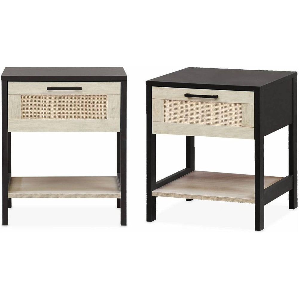 Alice'S Home - Lot De 2 Tables De Chevet. Noir Et Cannage 40 X 40 X 48Cm - Bianca - 1 Tiroir. 1 Étagère | Designix - Amazon    - https://designix.fr/