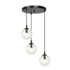 Suspension Cosmo 3 lumières noire, verre transparent, Premium