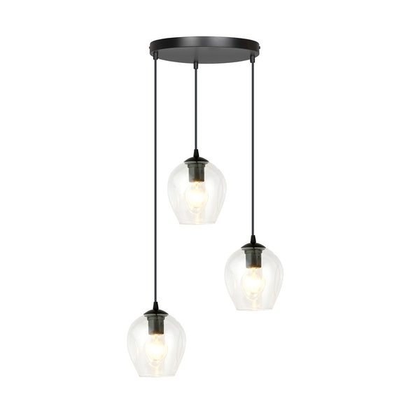 Suspension Istar 3 lumières noire, verre transparent, Premium