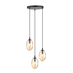 Suspension Astral 3 lumières noire, verre ambré
