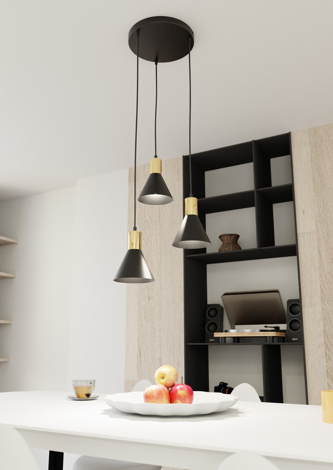 Suspension Rosa 3 lumières noire, Premium