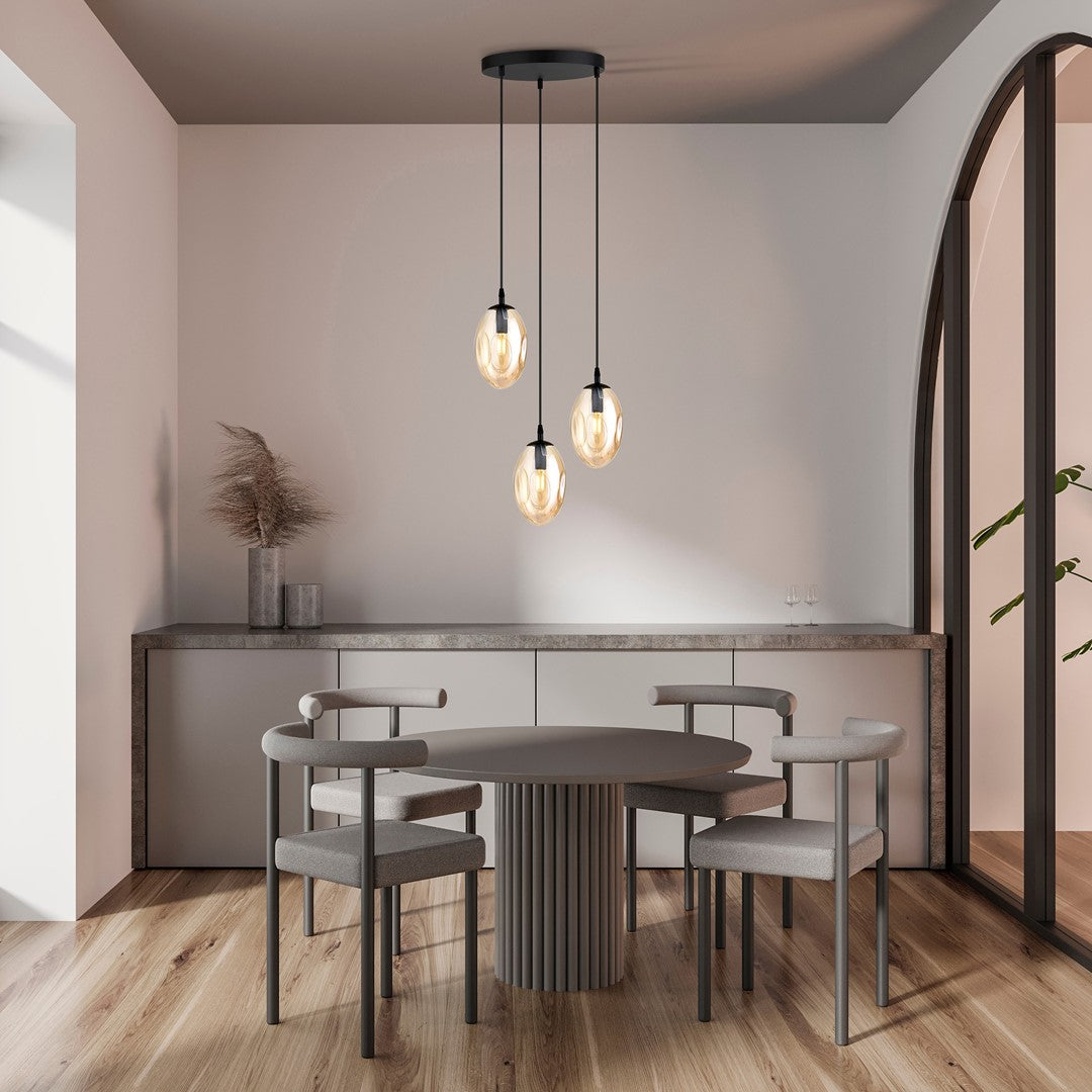 Suspension Astral 3 lumières noire, verre ambré