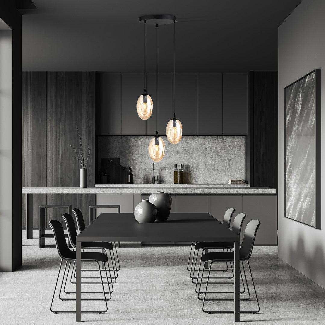 Suspension Astral 3 lumières noire, verre ambré