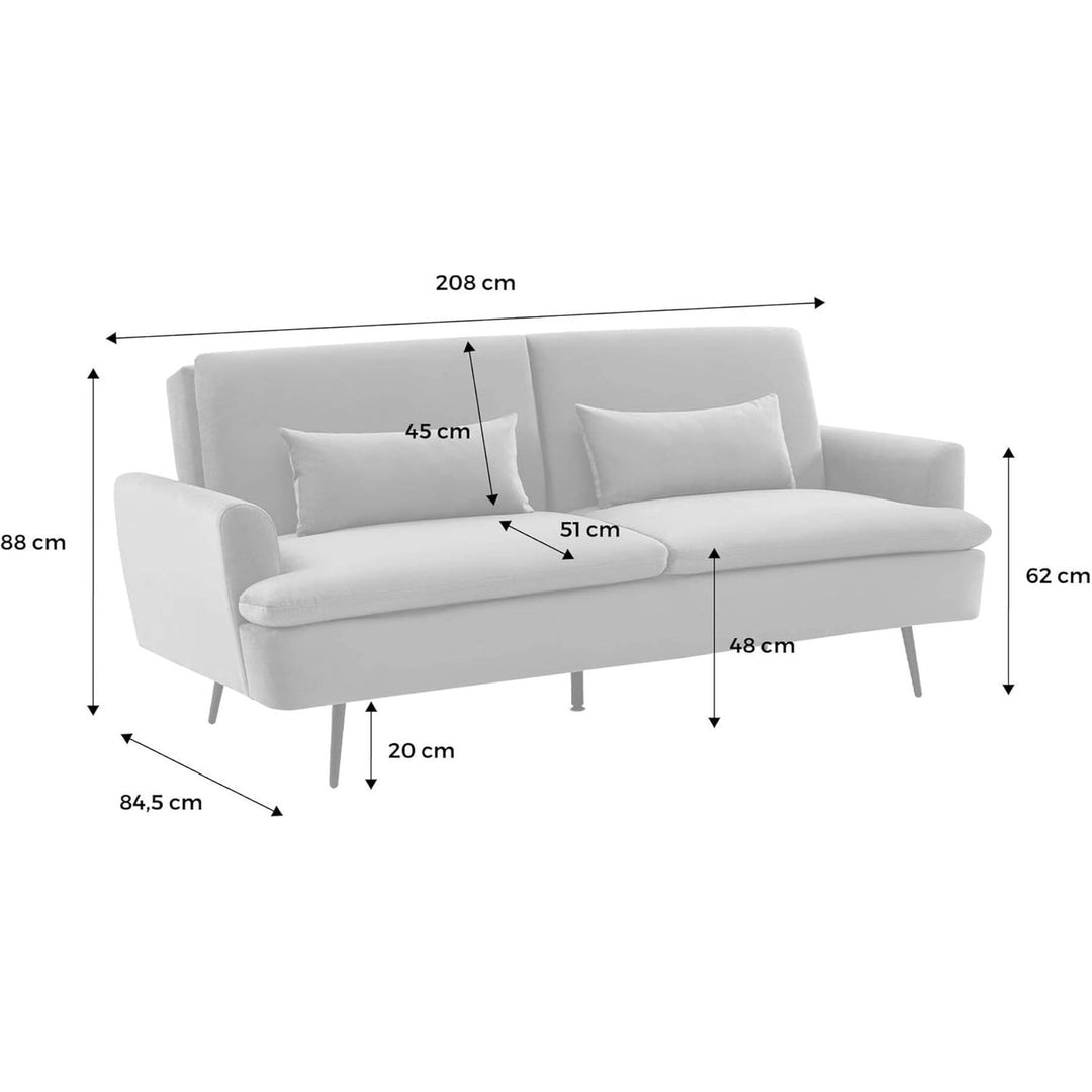 Alice'S Home - Canapé Convertible. John. 2-3 Places Pieds Métal Et Velours Gris Clair L 210 X P111 X H48Cm | Designix -     - https://designix.fr/