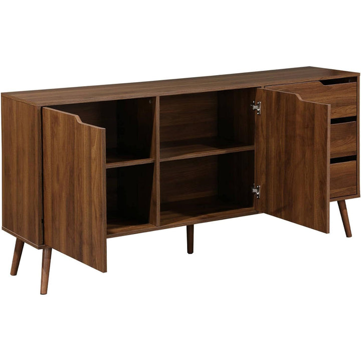 Alice'S Home - Buffet De Rangement Scandinave 2 Portes. 3 Tiroirs. Décor Bois De Noyer. 160Cm | Designix - Amazon    - https://designix.fr/