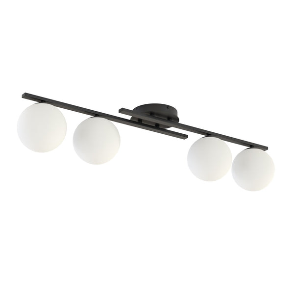 Suspension Kairo 4 lumières noire, verre opale