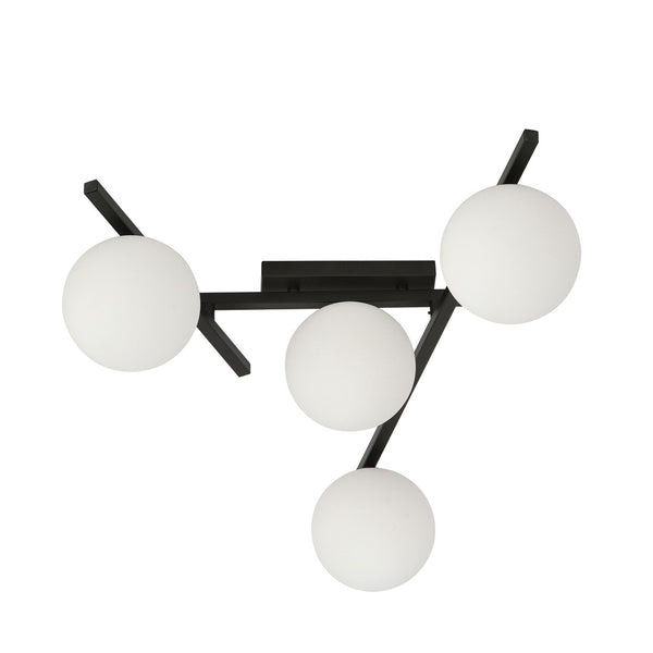 Plafonnier Smart 4 lumières noir, verre opale