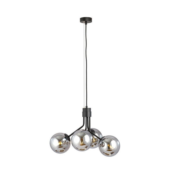 Suspension Nova 4 lumières noire, verre graphite