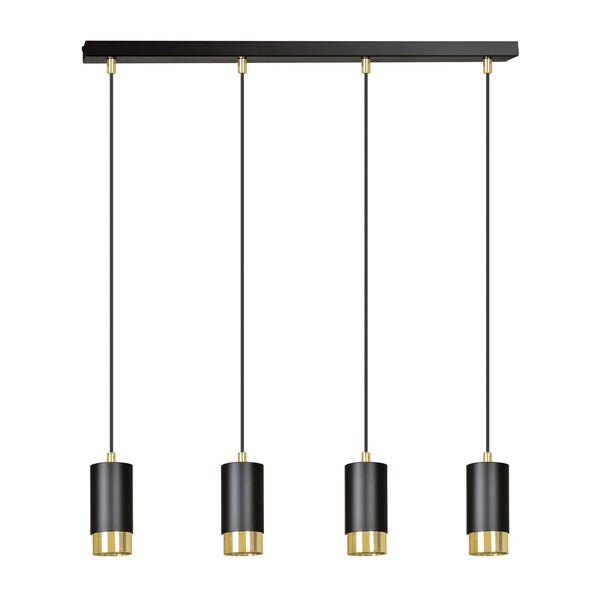 Suspension Fumiko 4 lumières noire et dorée