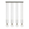 Suspension Glam 4 lumières noire, verre transparent