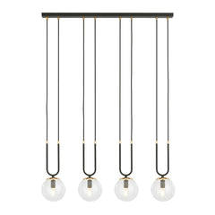 Suspension Glam 4 lumières noire, verre transparent