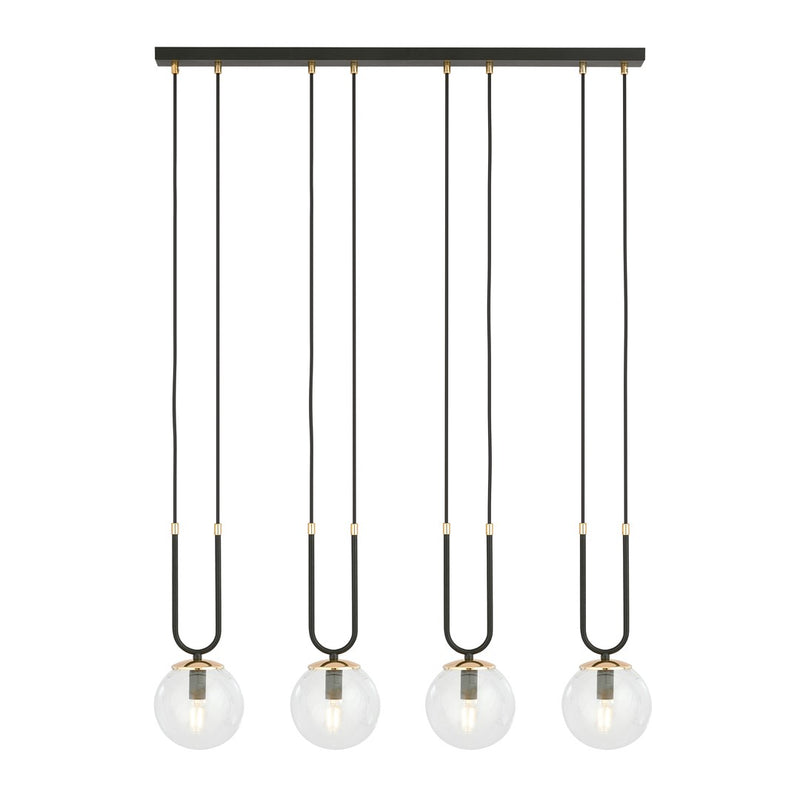 Suspension Glam 4 lumières noire, verre transparent