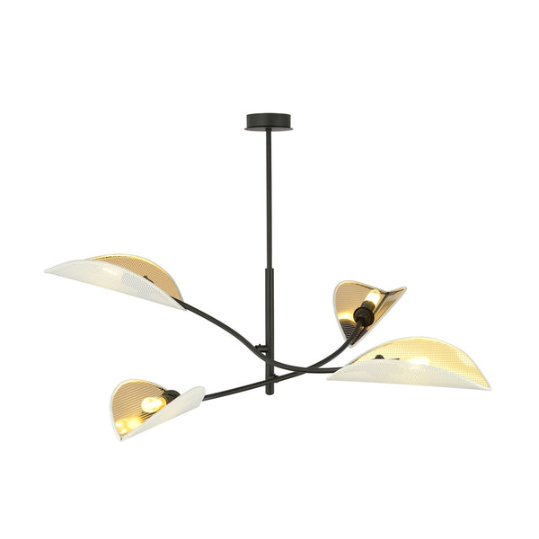 Plafonnier Lotus 4 lumières blanc et doré