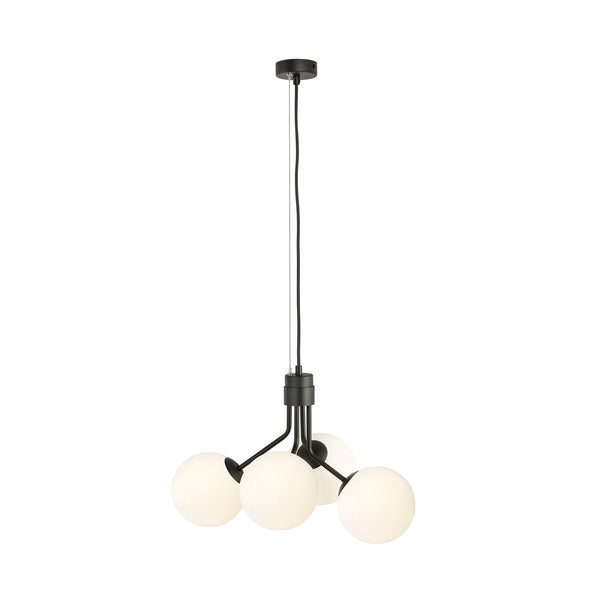 Suspension Nova 4 lumières noire, verre opale