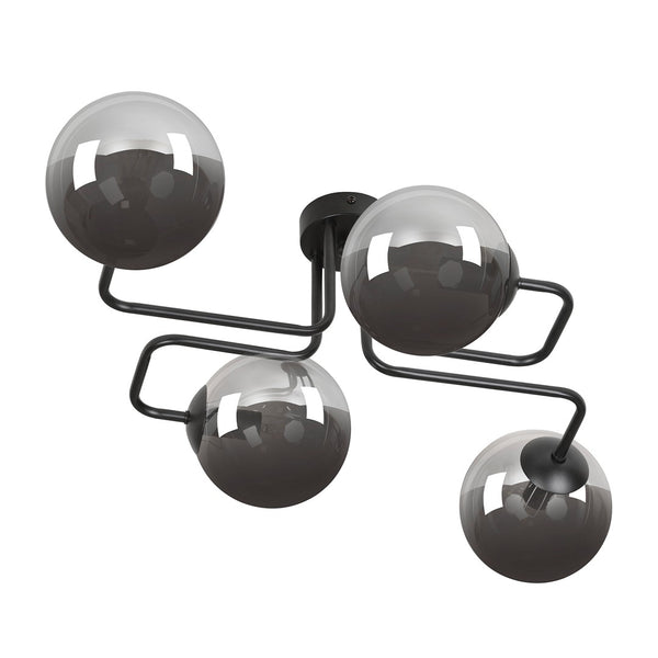 Plafonnier Brendi 4 lumières noir, verre graphite