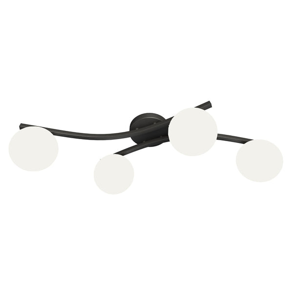 Plafonnier Opus 4 lumières noir, verre opale