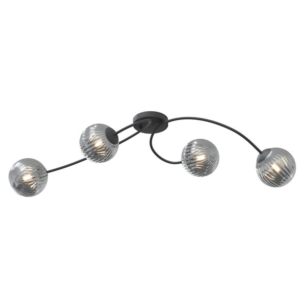 Plafonnier Vibra 4 lumières noir, verre graphite