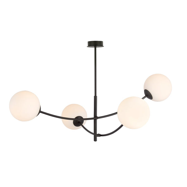 Plafonnier Hunter 4 lumières noir, verre opale