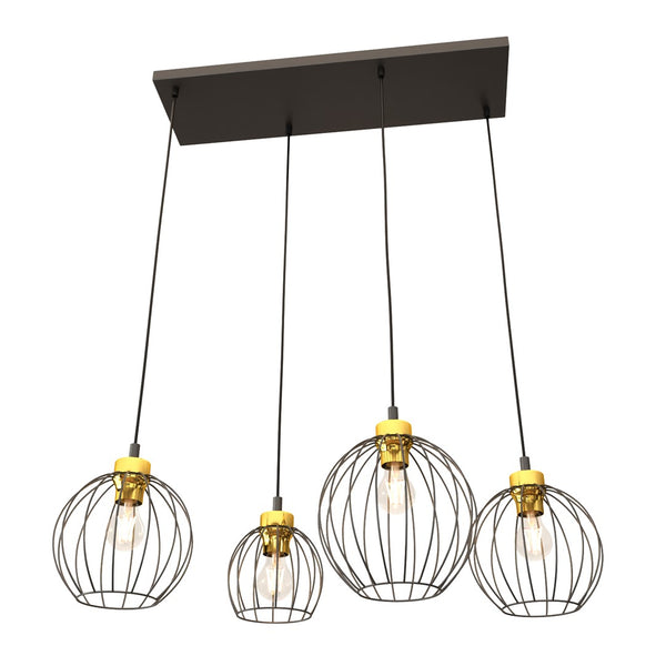 Suspension Nando 4 lumières noire et dorée