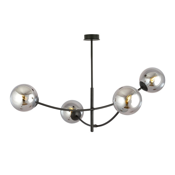 Plafonnier Hunter 4 lumières noir, verre graphite