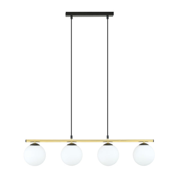 Suspension Allora 4 lumières noire, verre opale