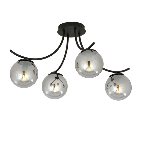 Plafonnier Boston 4 lumières noir, verre graphite