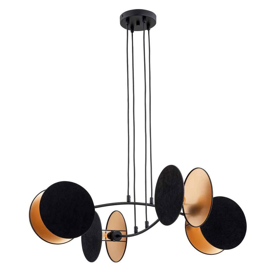 Suspension Motif 4 lumières noire et dorée