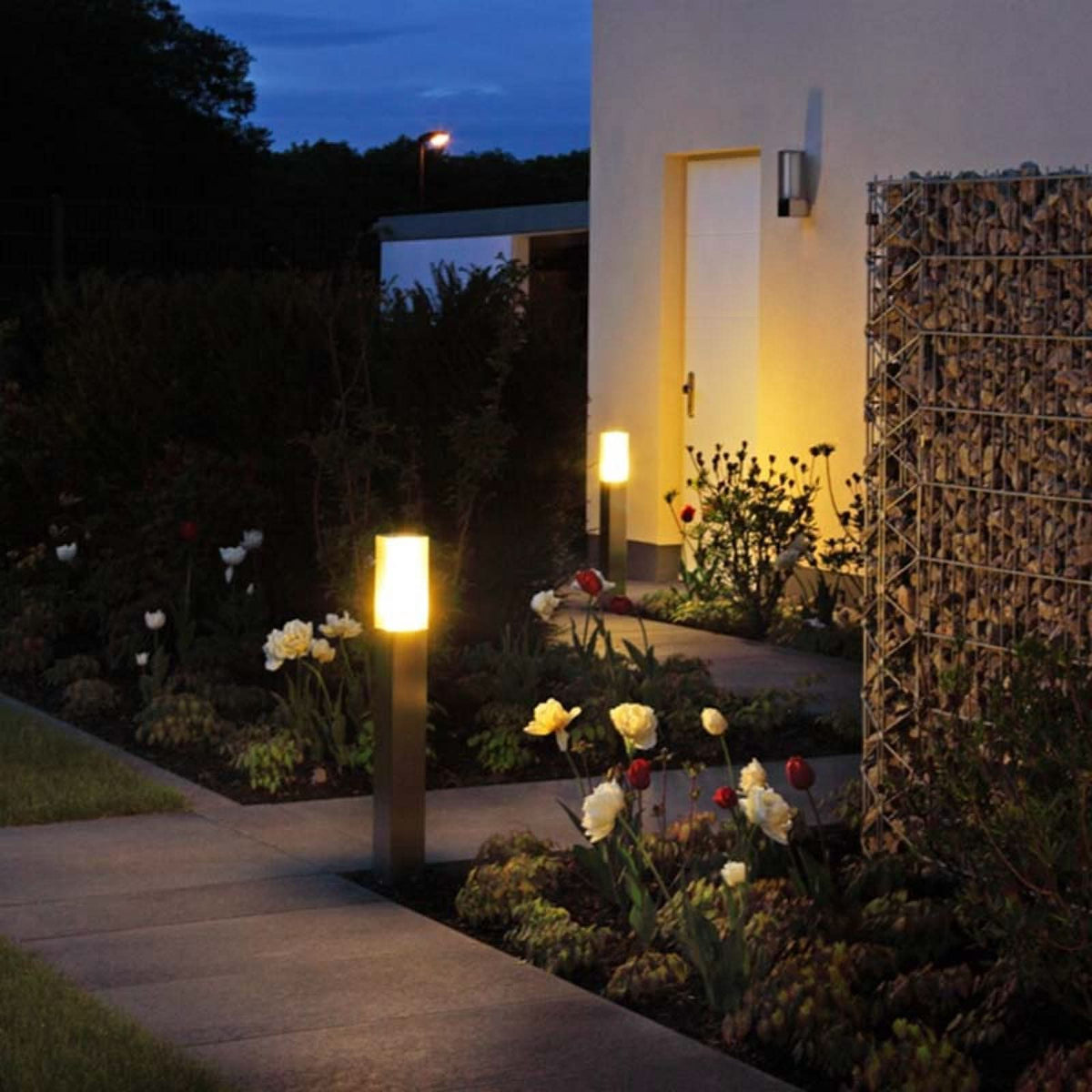 Borne lumineuse d'extérieur Tunuk en verre, argenté et blanc, hauteur 90 cm, IP44