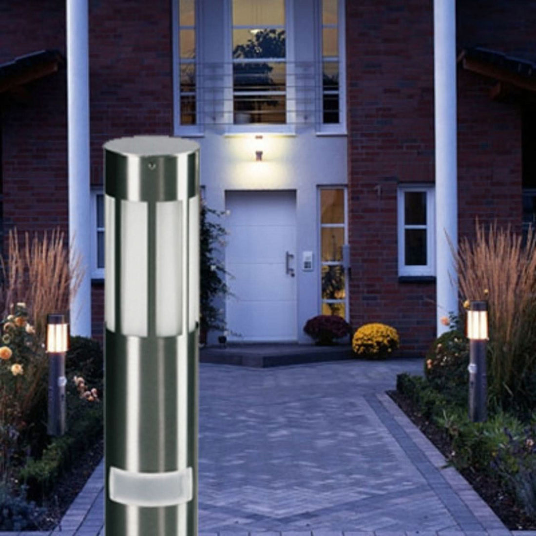 Borne lumineuse d'extérieur 475 en verre, acier inoxydable et blanc, Ø 10,3 cm, IP44