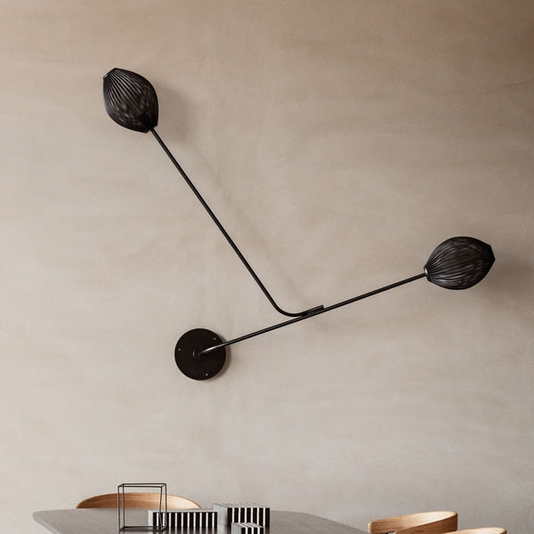 Applique murale Satellite en acier, noir, 2 lumières, hauteur 128 cm