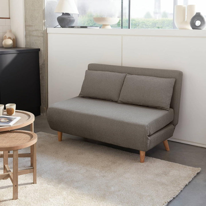 Alice'S Home - Canapé Convertible En Tissu - Guesta - 2 Places Scandinave. Pieds Bois Foncé. Gris Clair. Banquette. Dossier Inclinable | Designix -     - https://designix.fr/