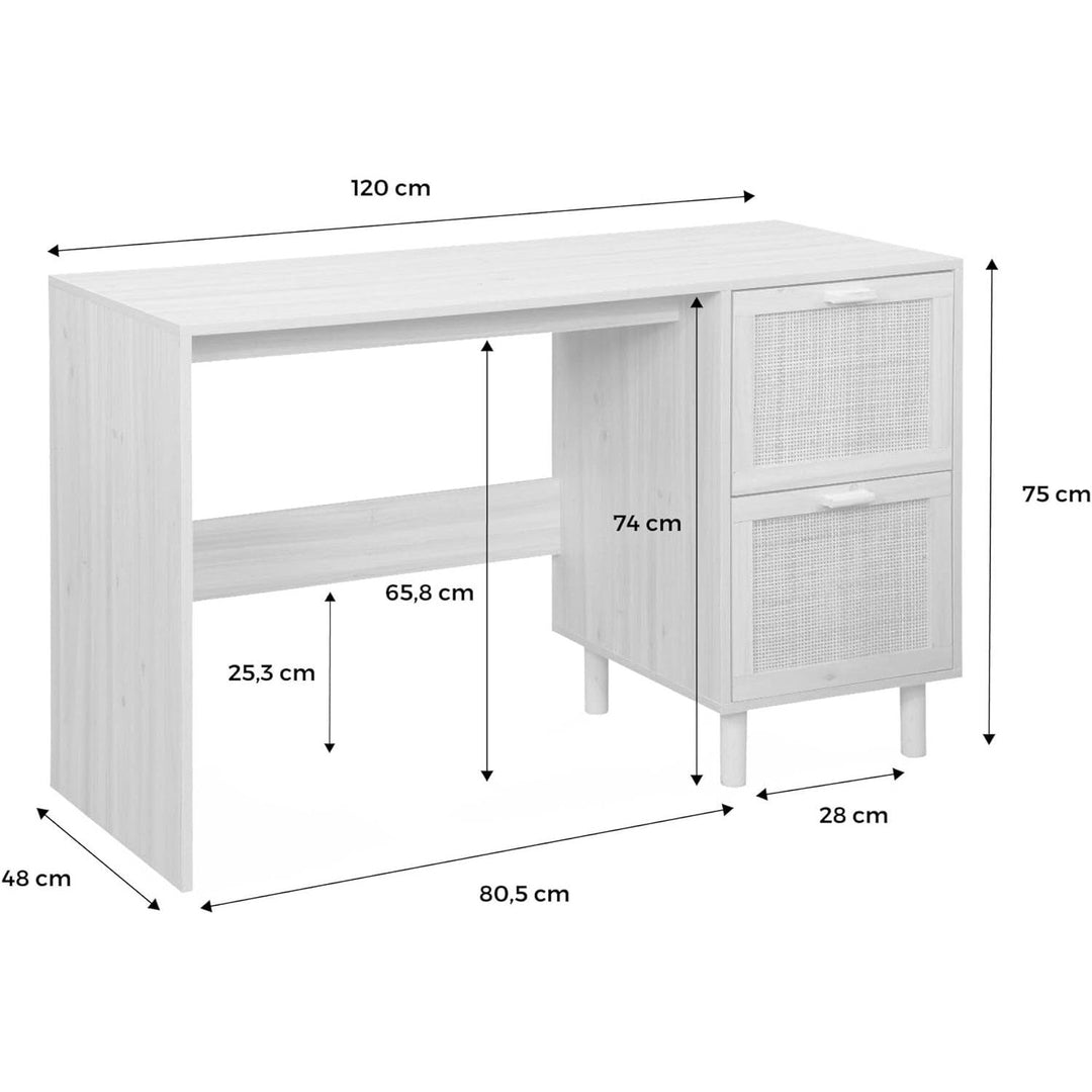 Alice'S Home - Bureau Décor Bois Et Cannage - Camargue - 120Cm. 2 Tiroirs | Designix - Amazon    - https://designix.fr/