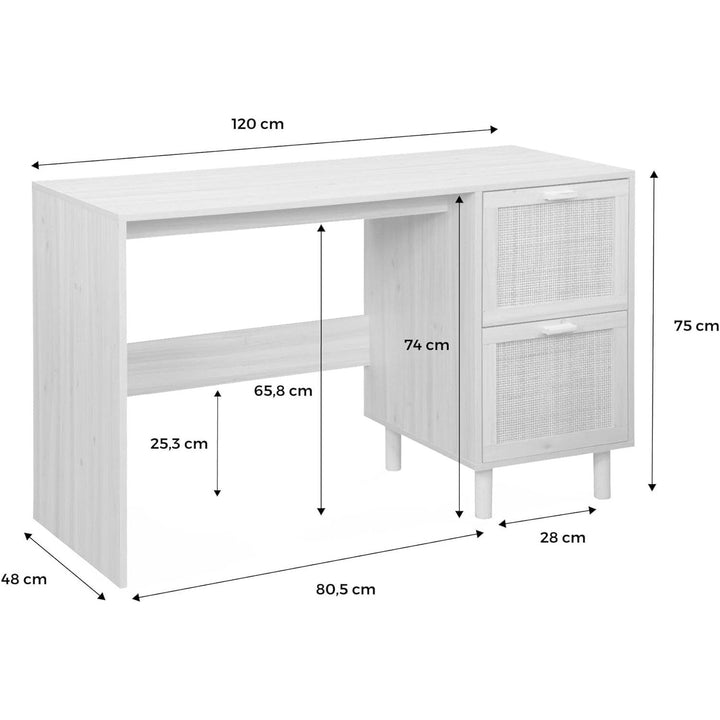 Alice'S Home - Bureau Décor Bois Et Cannage - Camargue - 120Cm. 2 Tiroirs | Designix - Amazon    - https://designix.fr/