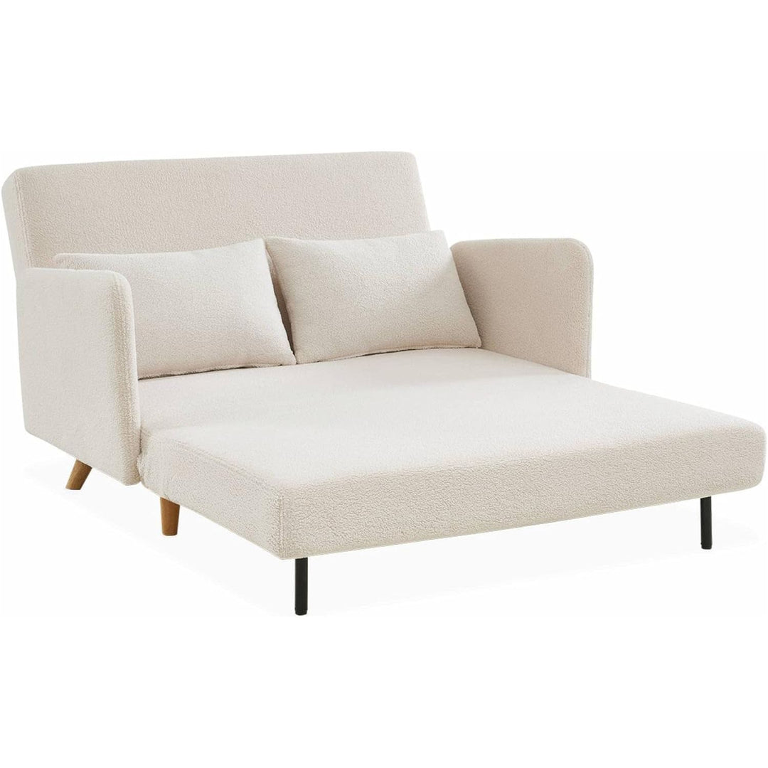 Alice'S Home - Canapé Convertible 2 Places Scandinave - Panam - Pieds Bois. Bouclettes Blanches. Banquette. Dossier Inclinable | Designix -     - https://designix.fr/