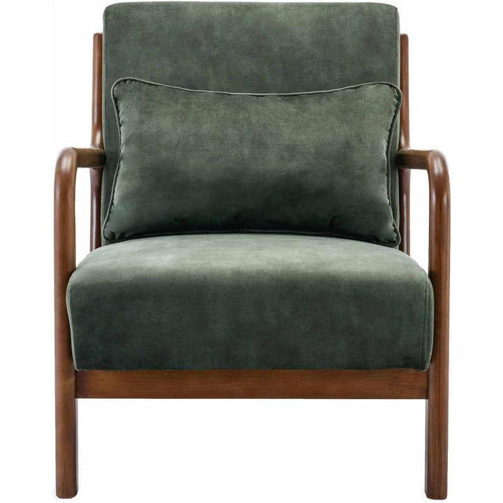 Alice'S Home - Fauteuil En Velours Kaki. Pieds Bois D'Hévéa Teinté Noyer Clair. 1 Place Droit Fixe. Pieds Compas Scandinave | Designix -     - https://designix.fr/