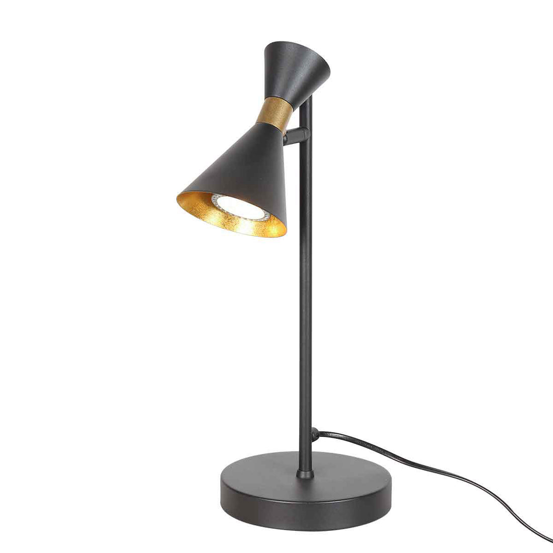 Lampe à poser gu10 noire, spot orientable & détail laiton | Preto