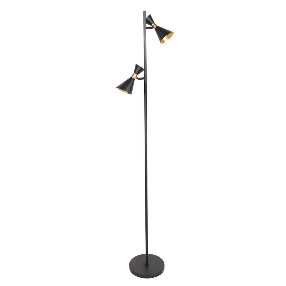 Lampadaire gu10 noir à 2 spots orientables, abat-jour diabolo & laiton | Preto