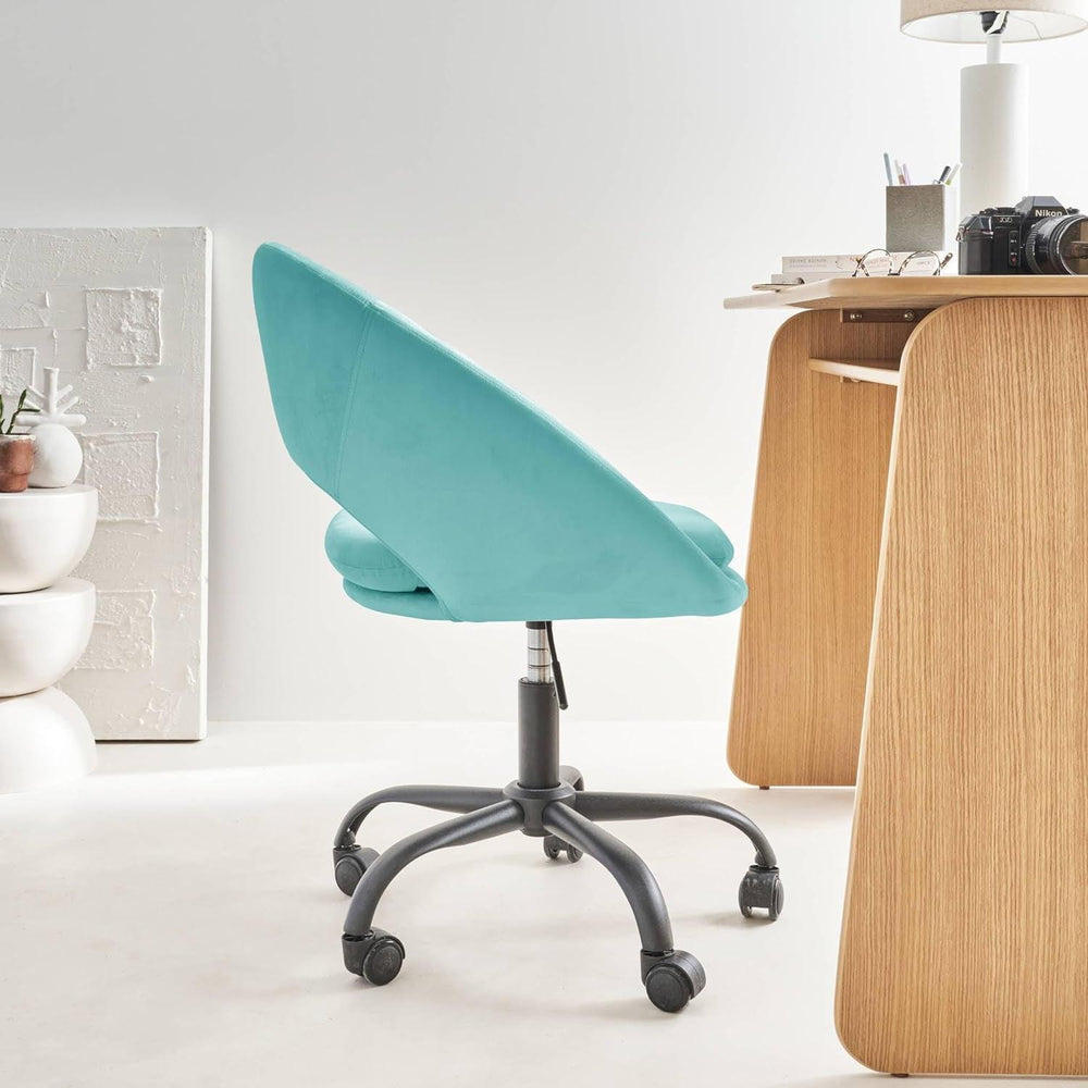 Alice'S Home - Chaise De Bureau Ronde À Roulettes En Velours Bleu. Pam. L 59 X P 60 X H 79 / 89Cm. | Designix - Amazon    - https://designix.fr/