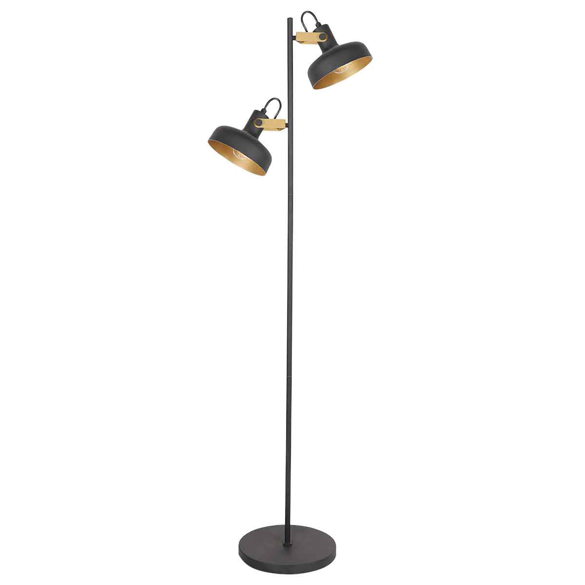Vue frontale du lampadaire aux deux têtes orientables éclairées d'une lumière chaude