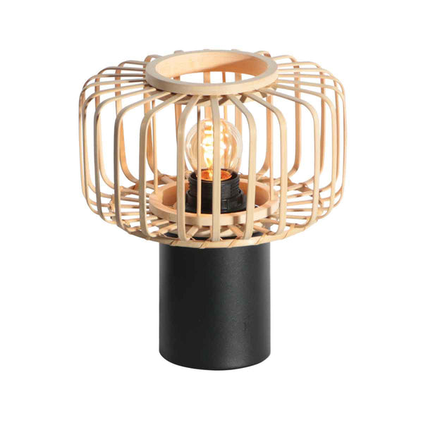 Petite lampe de table noire Bloeba 4143ZW avec abat-jour en bambou naturel