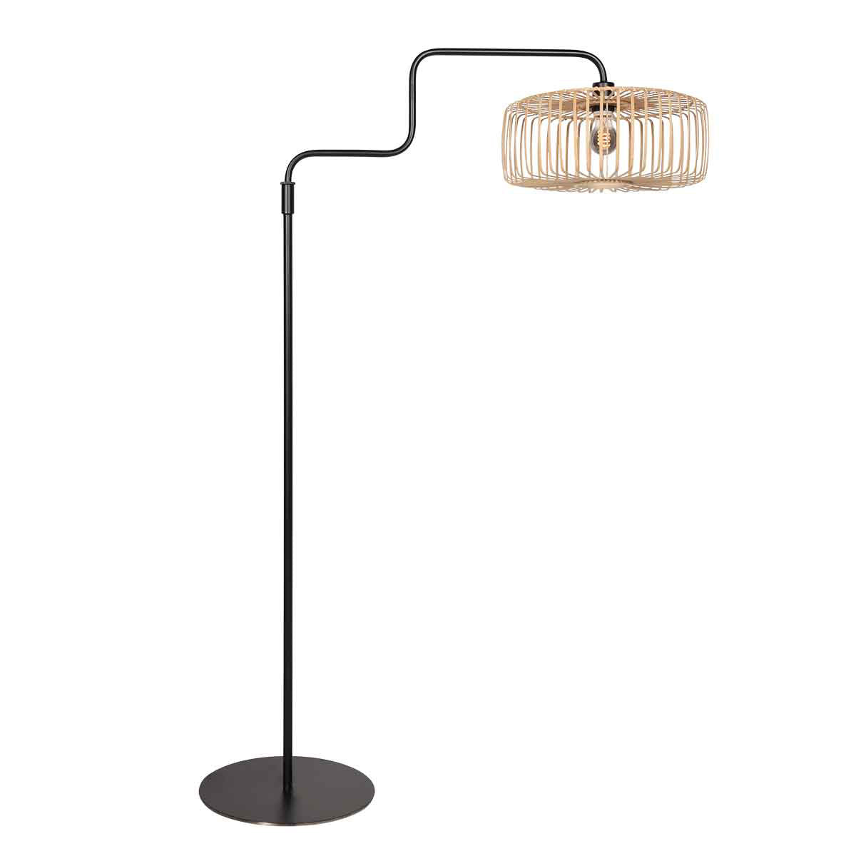Lampadaire noir Bloeba 4159ZW avec abat-jour en bambou naturel
